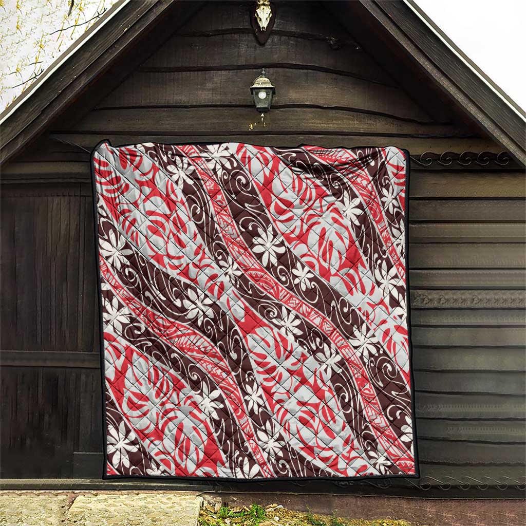 Uteute Tahiti Tiare Monstera Quilt Polynesian Pattern Curve Style - Polynesian Pride