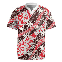 Uteute Tahiti Tiare Monstera Rugby Jersey Polynesian Pattern Curve Style - Polynesian Pride