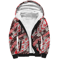 Uteute Tahiti Tiare Monstera Sherpa Hoodie Polynesian Pattern Curve Style LT01 Unisex Red - Polynesian Pride