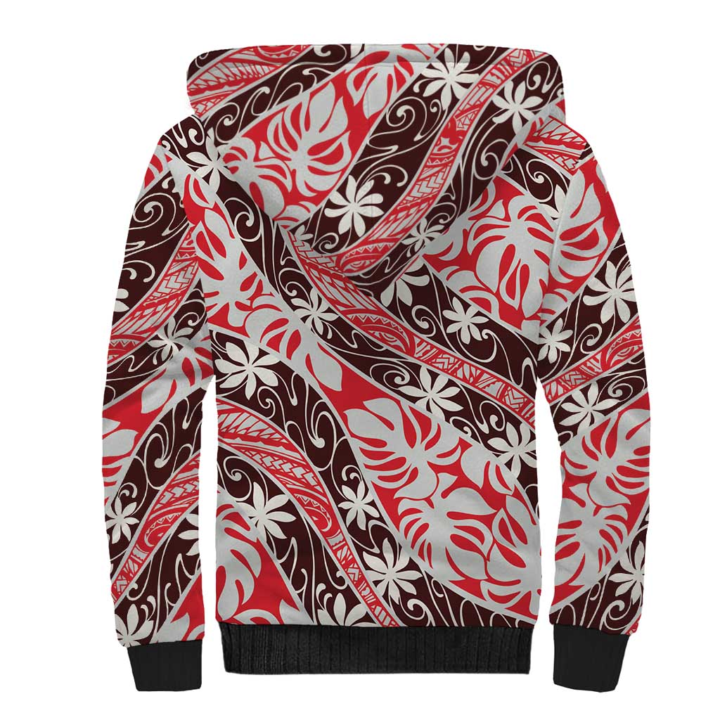 Uteute Tahiti Tiare Monstera Sherpa Hoodie Polynesian Pattern Curve Style LT01 - Polynesian Pride