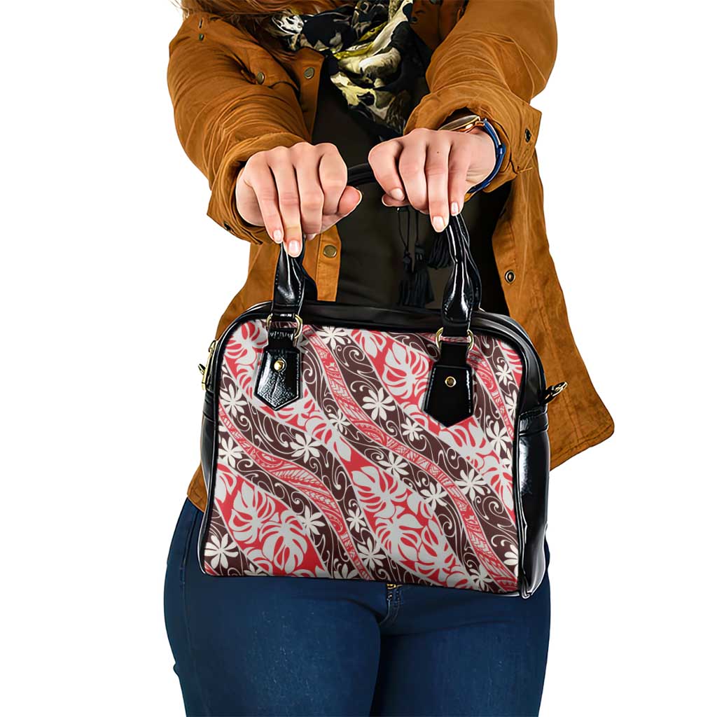 Uteute Tahiti Tiare Monstera Shoulder Handbag Polynesian Pattern Curve Style - Polynesian Pride