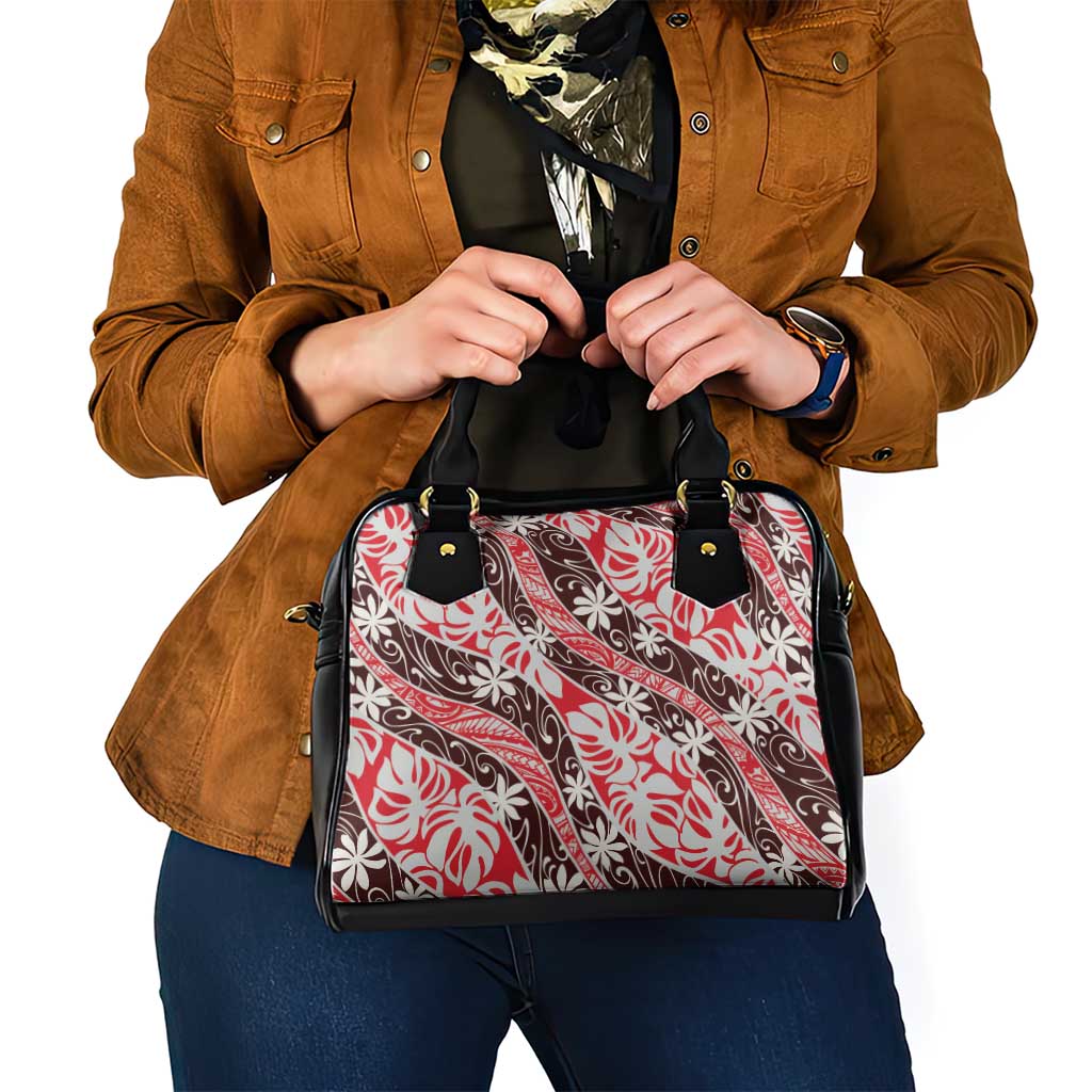 Uteute Tahiti Tiare Monstera Shoulder Handbag Polynesian Pattern Curve Style - Polynesian Pride