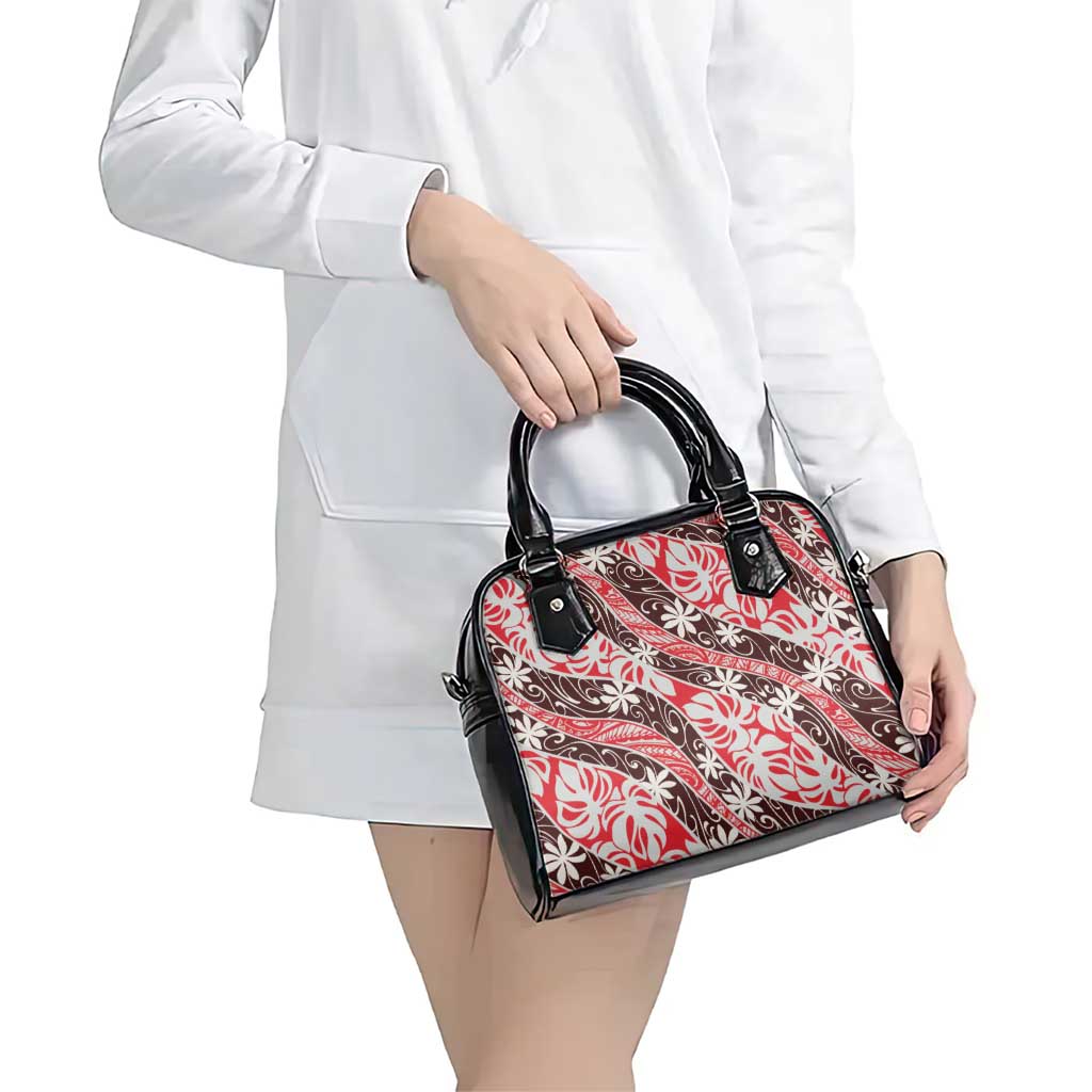 Uteute Tahiti Tiare Monstera Shoulder Handbag Polynesian Pattern Curve Style - Polynesian Pride