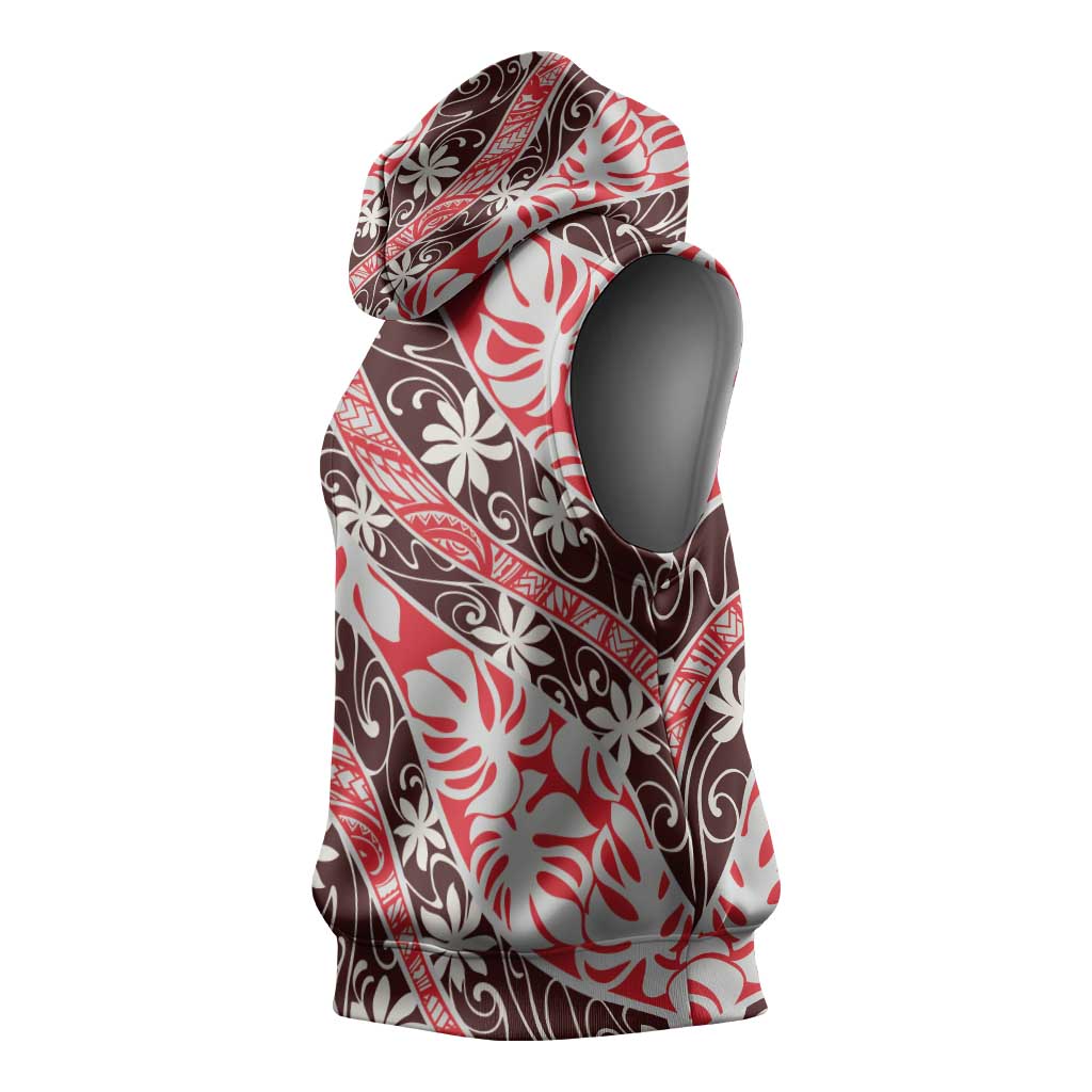 Uteute Tahiti Tiare Monstera Sleeveless Hoodie Polynesian Pattern Curve Style - Polynesian Pride