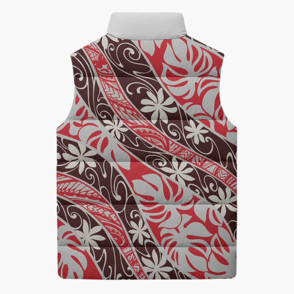 Uteute Tahiti Tiare Monstera Sleeveless Puffer Jacket Polynesian Pattern Curve Style - Polynesian Pride