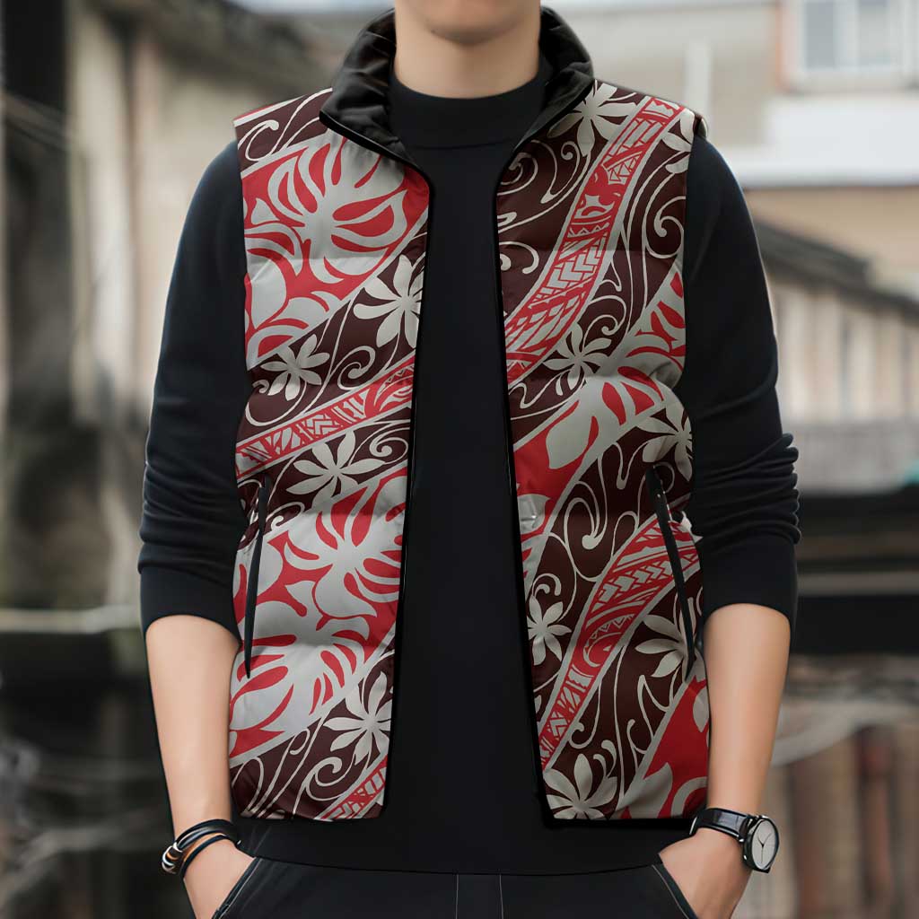 Uteute Tahiti Tiare Monstera Sleeveless Puffer Jacket Polynesian Pattern Curve Style - Polynesian Pride