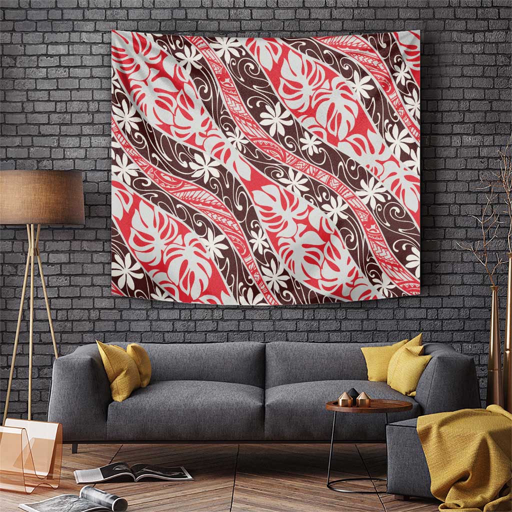 Uteute Tahiti Tiare Monstera Tapestry Polynesian Pattern Curve Style - Polynesian Pride