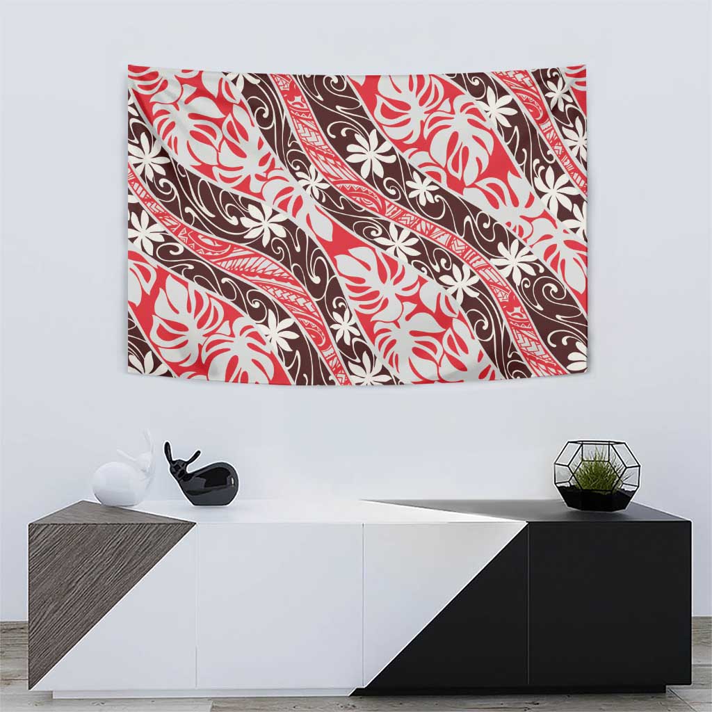 Uteute Tahiti Tiare Monstera Tapestry Polynesian Pattern Curve Style - Polynesian Pride