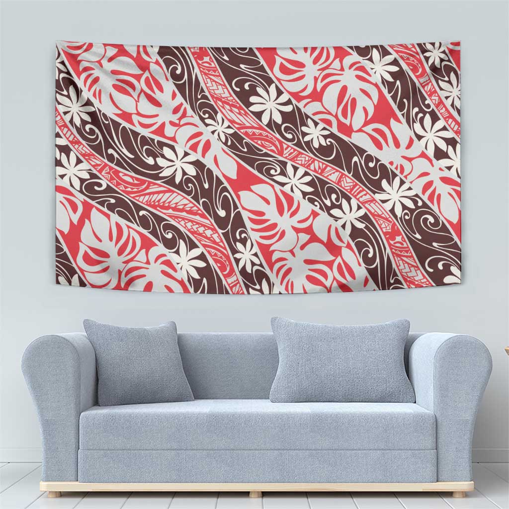 Uteute Tahiti Tiare Monstera Tapestry Polynesian Pattern Curve Style - Polynesian Pride