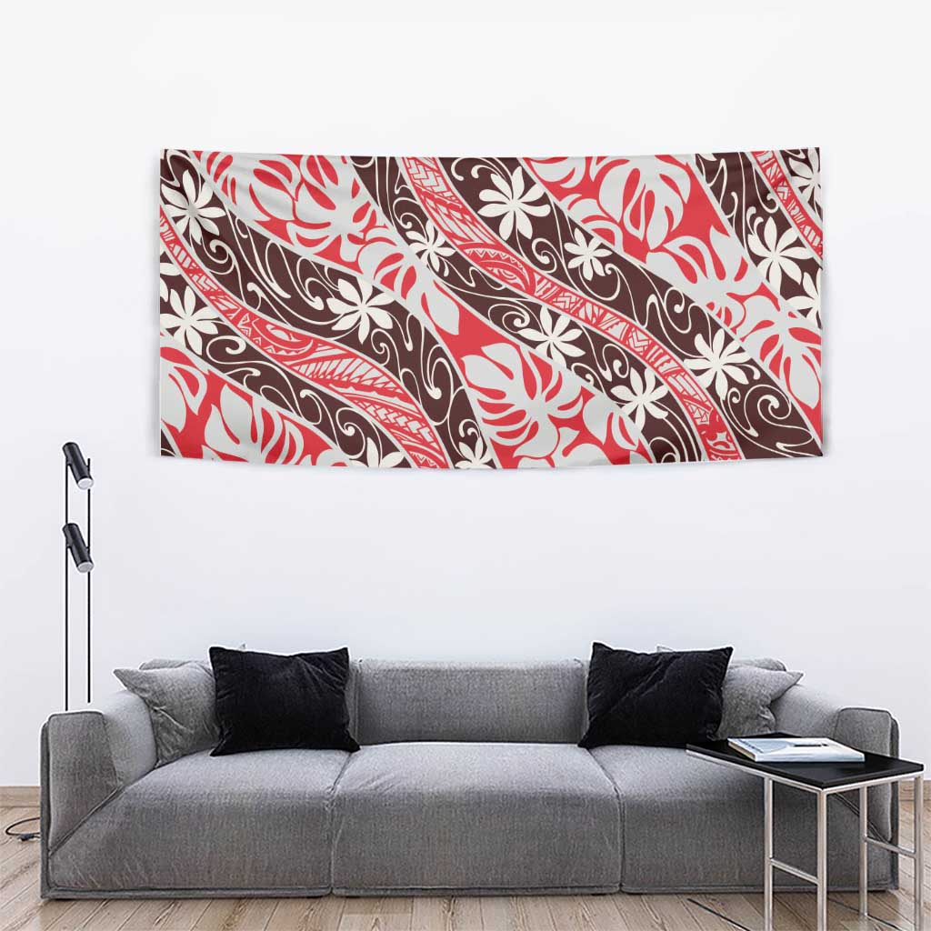 Uteute Tahiti Tiare Monstera Tapestry Polynesian Pattern Curve Style - Polynesian Pride