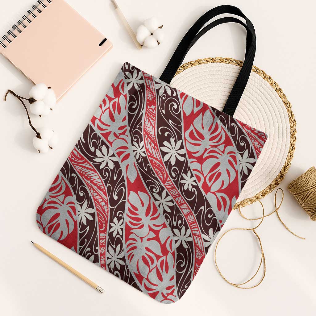 Uteute Tahiti Tiare Monstera Tote Bag Polynesian Pattern Curve Style - Polynesian Pride