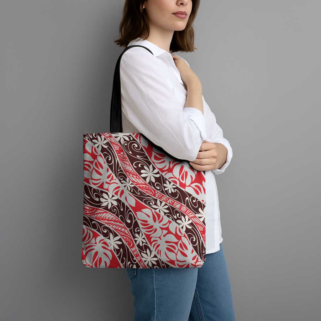 Uteute Tahiti Tiare Monstera Tote Bag Polynesian Pattern Curve Style - Polynesian Pride