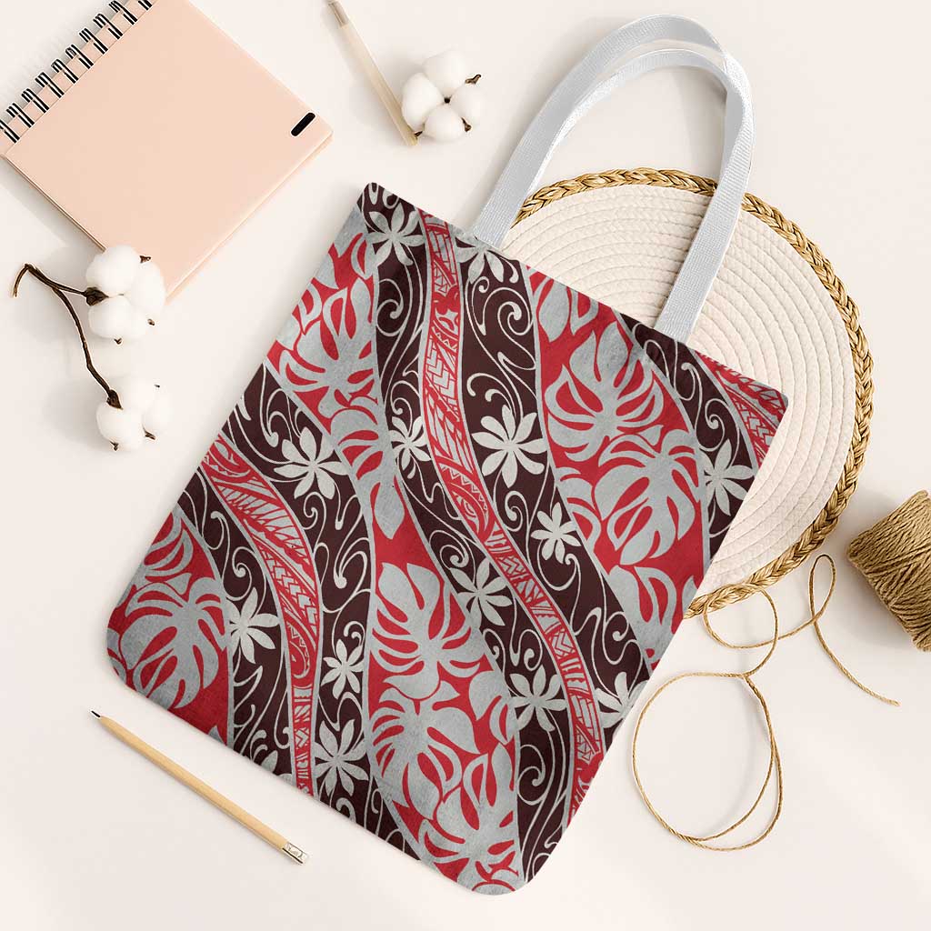 Uteute Tahiti Tiare Monstera Tote Bag Polynesian Pattern Curve Style - Polynesian Pride