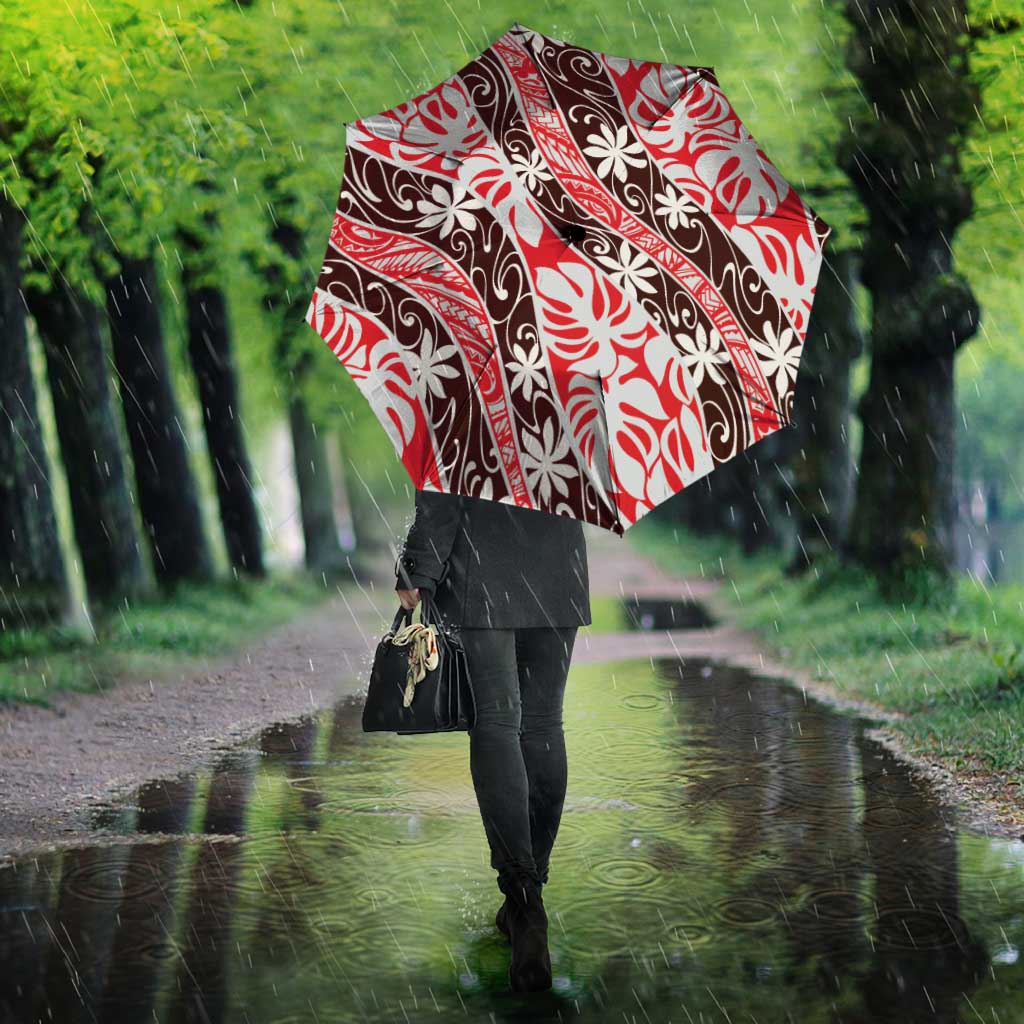 Uteute Tahiti Tiare Monstera Umbrella Polynesian Pattern Curve Style - Polynesian Pride