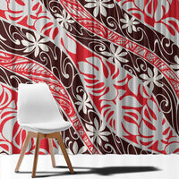 Uteute Tahiti Tiare Monstera Window Curtain Polynesian Pattern Curve Style - Polynesian Pride