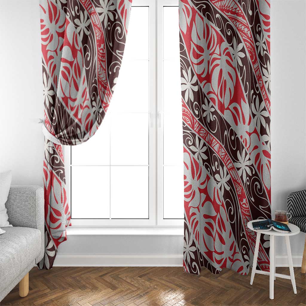 Uteute Tahiti Tiare Monstera Window Curtain Polynesian Pattern Curve Style - Polynesian Pride