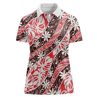 Uteute Tahiti Tiare Monstera Women Polo Shirt Polynesian Pattern Curve Style - Polynesian Pride