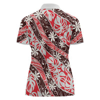 Uteute Tahiti Tiare Monstera Women Polo Shirt Polynesian Pattern Curve Style - Polynesian Pride