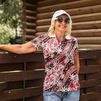 Uteute Tahiti Tiare Monstera Women Polo Shirt Polynesian Pattern Curve Style - Polynesian Pride