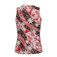 Uteute Tahiti Tiare Monstera Women Sleeveless Polo Shirt Polynesian Pattern Curve Style - Polynesian Pride