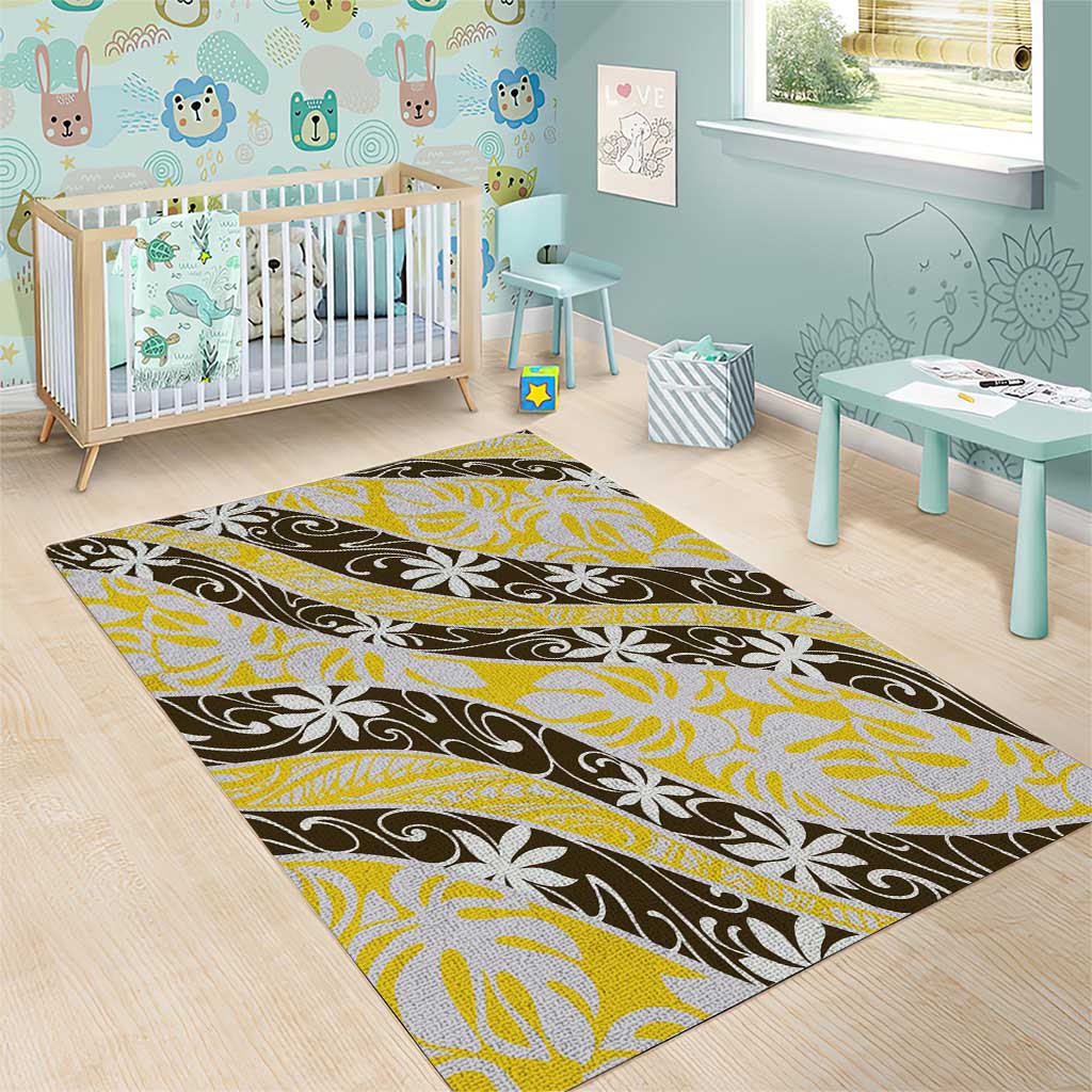 Rearea Tahiti Tiare Monstera Area Rug Polynesian Pattern Curve Style - Polynesian Pride