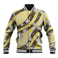 Rearea Tahiti Tiare Monstera Baseball Jacket Polynesian Pattern Curve Style LT01 Unisex Yellow - Polynesian Pride
