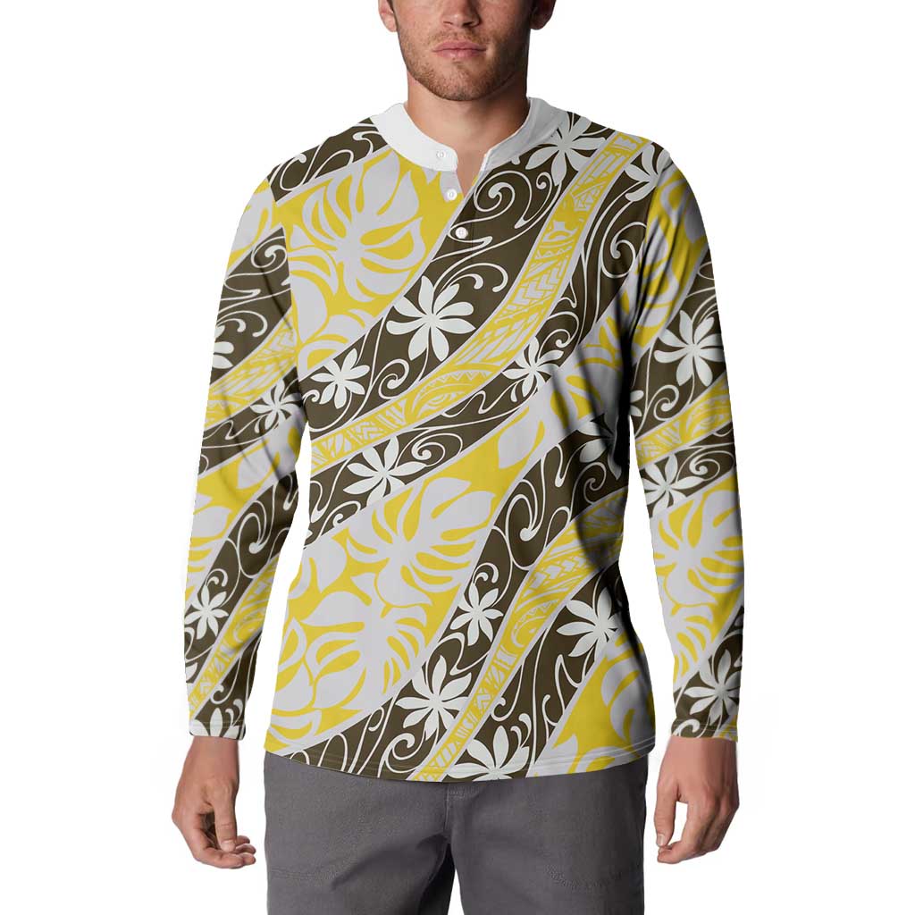 Rearea Tahiti Tiare Monstera Button Sweatshirt Polynesian Pattern Curve Style LT01 - Polynesian Pride