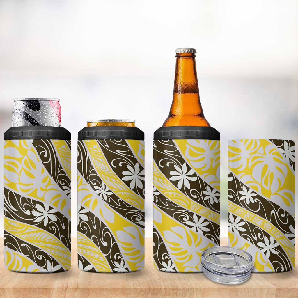Rearea Tahiti Tiare Monstera 4 in 1 Can Cooler Tumbler Polynesian Pattern Curve Style - Polynesian Pride