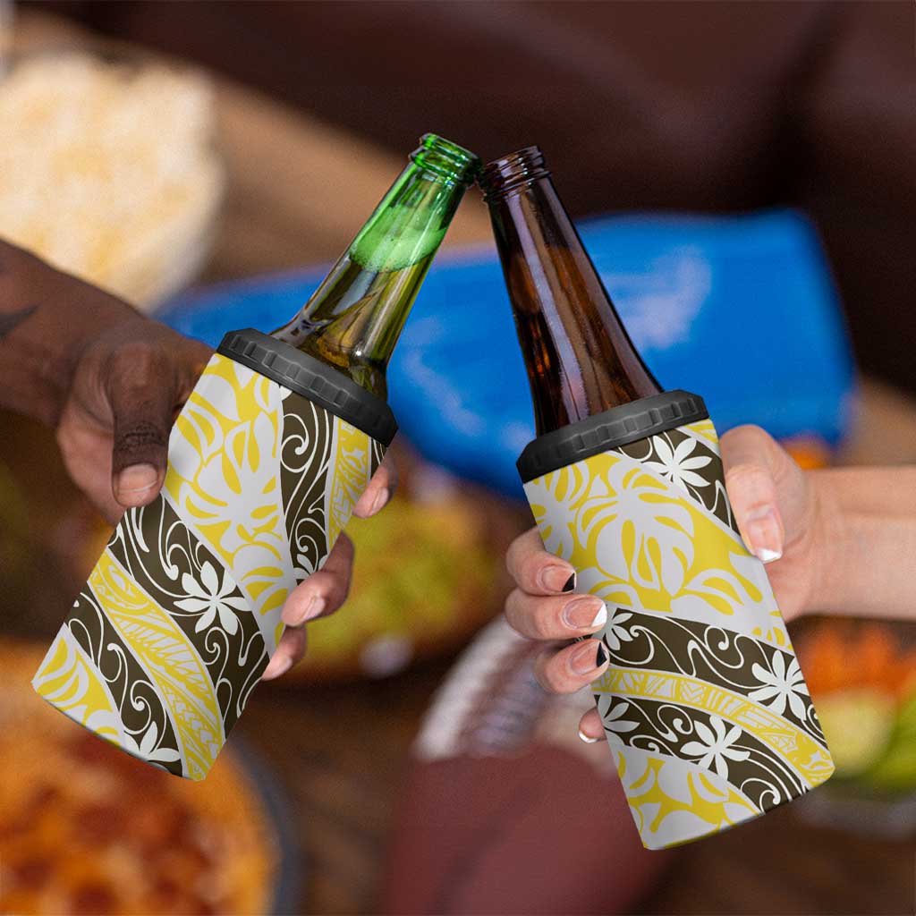 Rearea Tahiti Tiare Monstera 4 in 1 Can Cooler Tumbler Polynesian Pattern Curve Style - Polynesian Pride