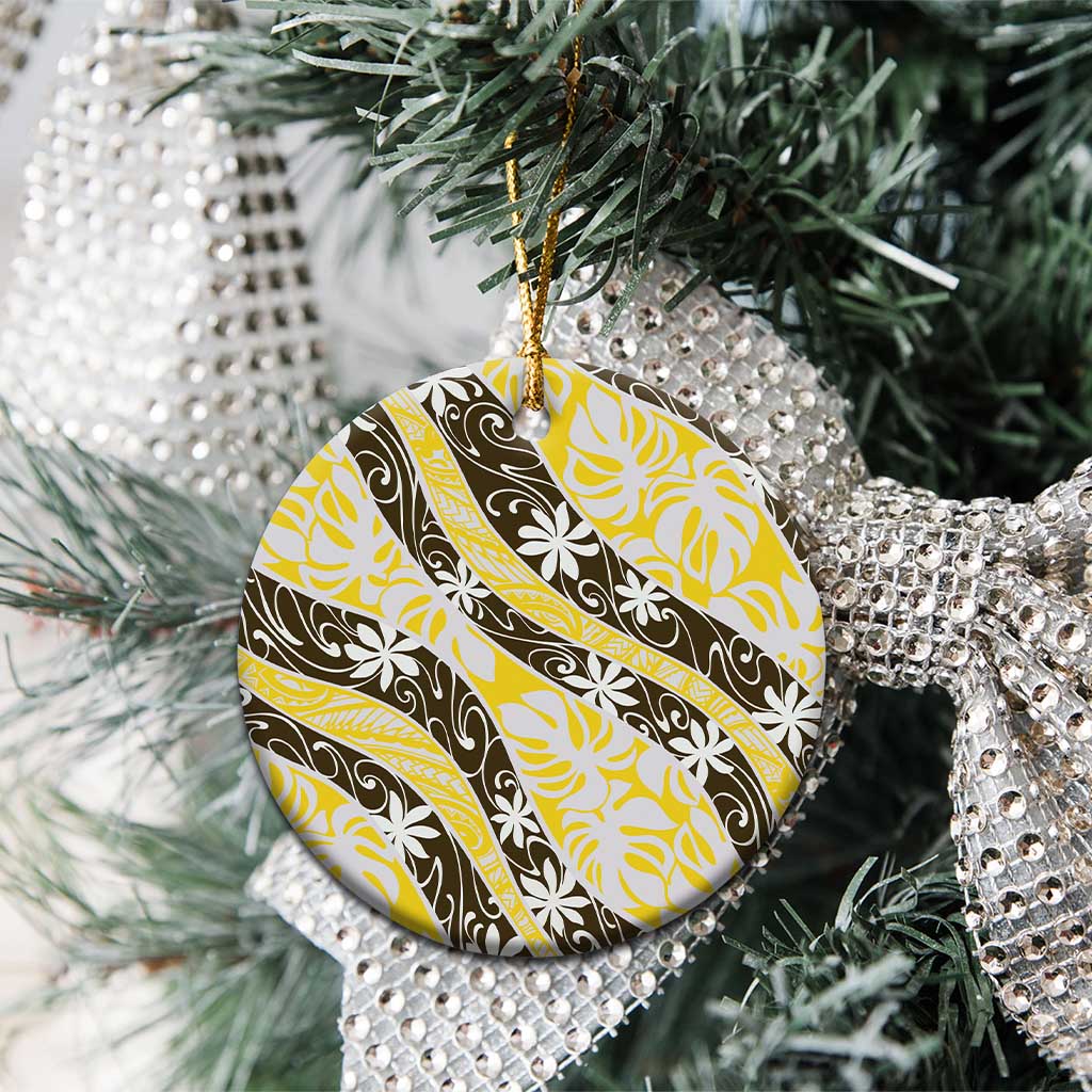 Rearea Tahiti Tiare Monstera Ceramic Ornament Polynesian Pattern Curve Style - Polynesian Pride