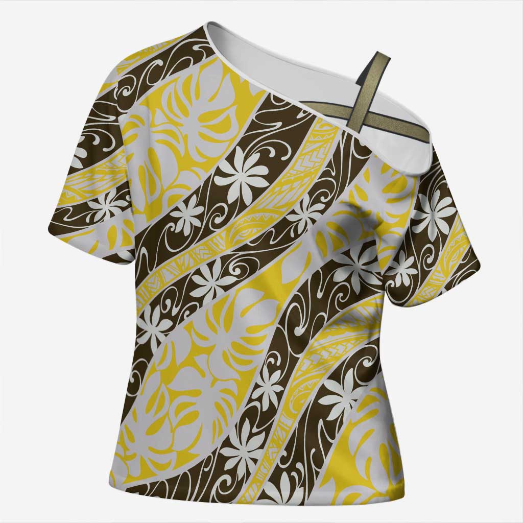 Rearea Tahiti Tiare Monstera Cross Shoulder Shirt Polynesian Pattern Curve Style - Polynesian Pride
