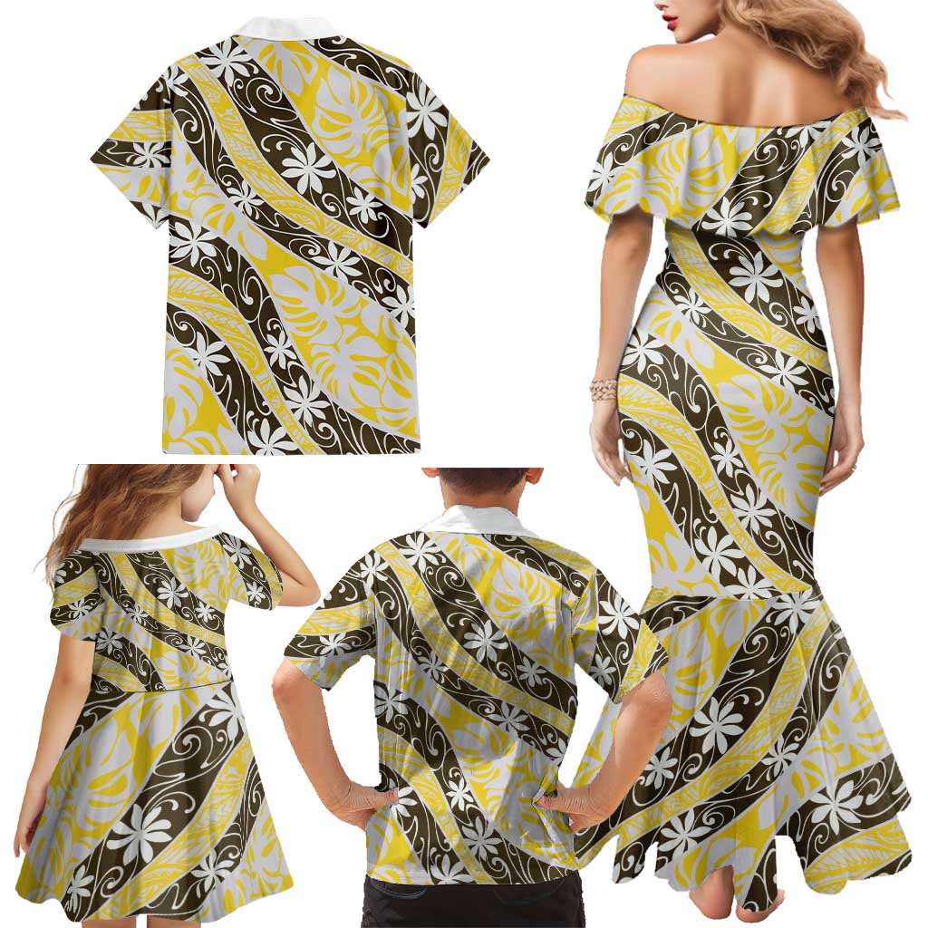 Rearea Tahiti Tiare Monstera Family Matching Mermaid Dress and Hawaiian Shirt Polynesian Pattern Curve Style LT01 - Polynesian Pride