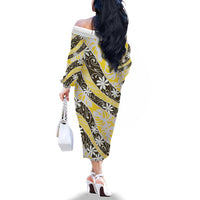 Rearea Tahiti Tiare Monstera Family Matching Off The Shoulder Long Sleeve Dress and Hawaiian Shirt Polynesian Pattern Curve Style LT01 - Polynesian Pride