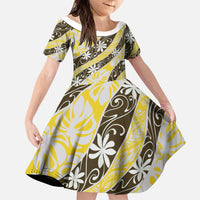 Rearea Tahiti Tiare Monstera Family Matching Off Shoulder Short Dress and Hawaiian Shirt Polynesian Pattern Curve Style LT01 Daughter's Dress Yellow - Polynesian Pride