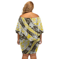Rearea Tahiti Tiare Monstera Family Matching Off Shoulder Short Dress and Hawaiian Shirt Polynesian Pattern Curve Style LT01 - Polynesian Pride