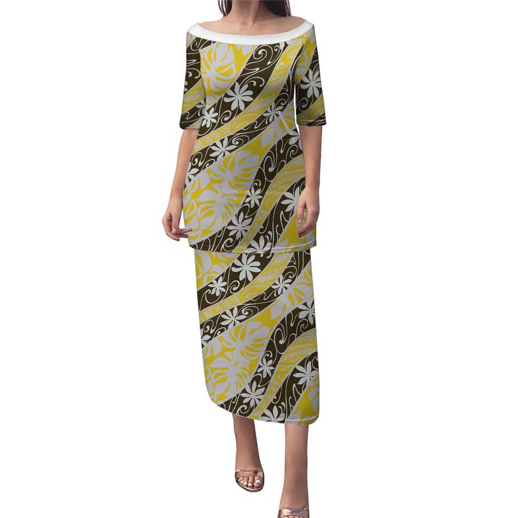 Rearea Tahiti Tiare Monstera Family Matching Puletasi and Hawaiian Shirt Polynesian Pattern Curve Style - Polynesian Pride