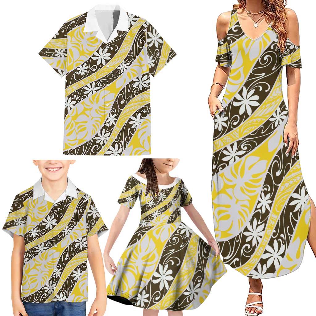 Rearea Tahiti Tiare Monstera Family Matching Summer Maxi Dress and Hawaiian Shirt Polynesian Pattern Curve Style LT01 - Polynesian Pride