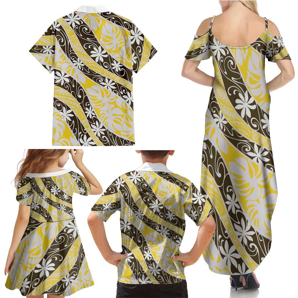Rearea Tahiti Tiare Monstera Family Matching Summer Maxi Dress and Hawaiian Shirt Polynesian Pattern Curve Style LT01 - Polynesian Pride