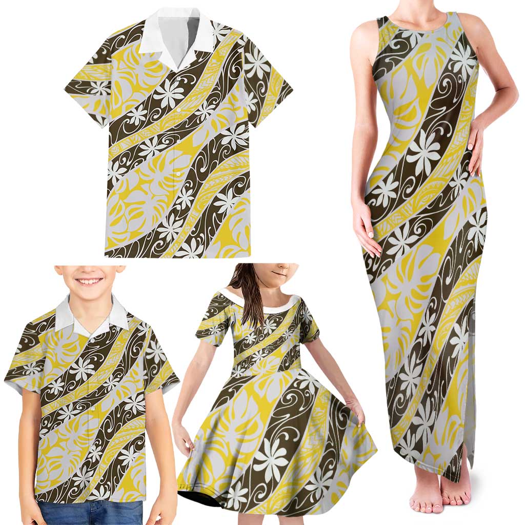 Rearea Tahiti Tiare Monstera Family Matching Tank Maxi Dress and Hawaiian Shirt Polynesian Pattern Curve Style LT01 - Polynesian Pride