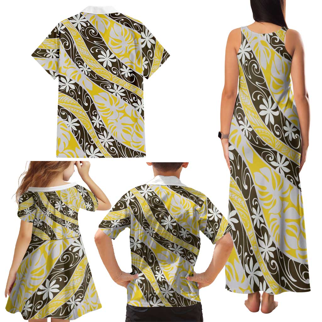 Rearea Tahiti Tiare Monstera Family Matching Tank Maxi Dress and Hawaiian Shirt Polynesian Pattern Curve Style LT01 - Polynesian Pride
