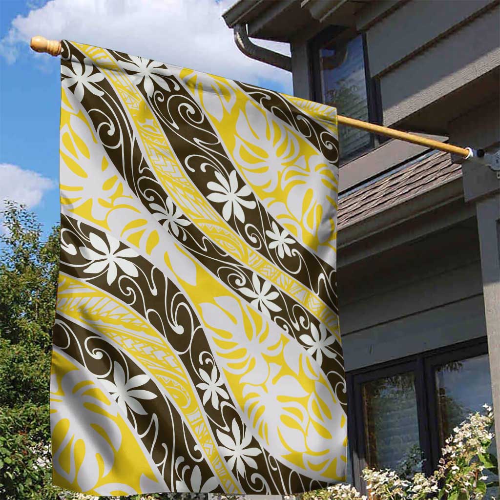Rearea Tahiti Tiare Monstera Garden Flag Polynesian Pattern Curve Style - Polynesian Pride