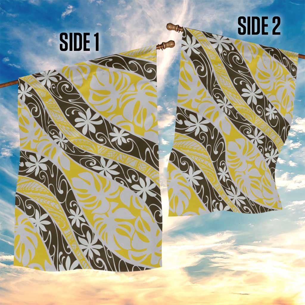 Rearea Tahiti Tiare Monstera Garden Flag Polynesian Pattern Curve Style - Polynesian Pride