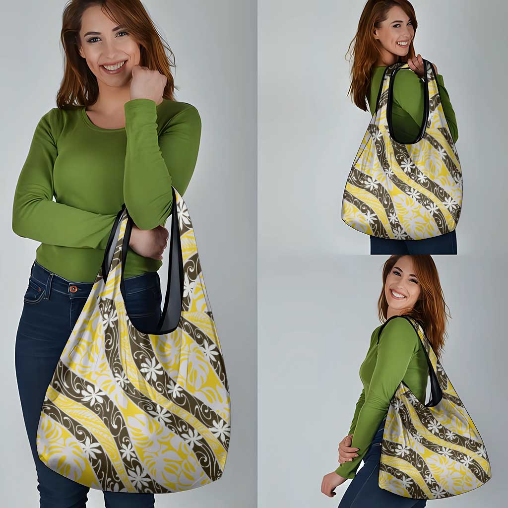 Rearea Tahiti Tiare Monstera Grocery Bag Polynesian Pattern Curve Style - Polynesian Pride