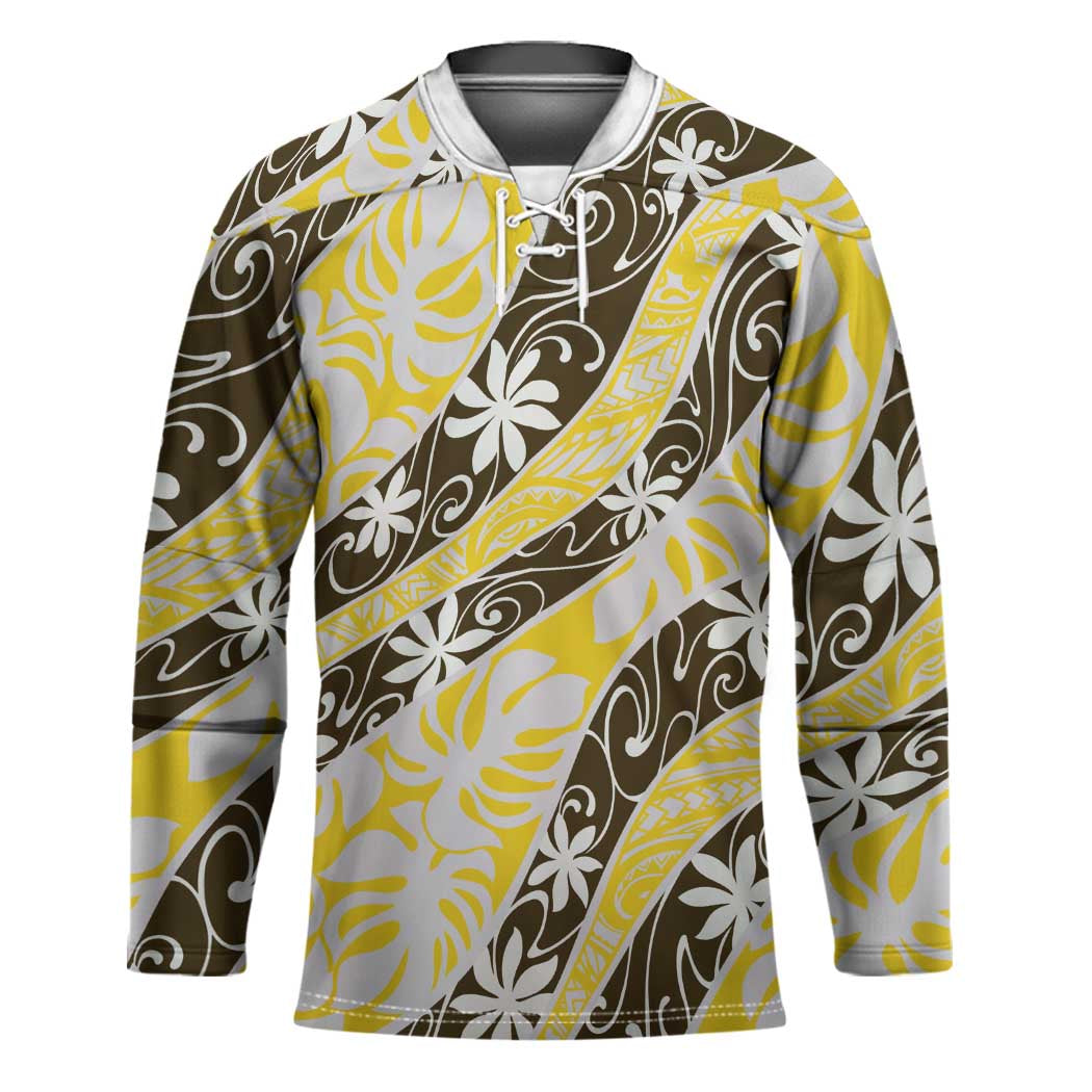 Rearea Tahiti Tiare Monstera Hockey Jersey Polynesian Pattern Curve Style - Polynesian Pride