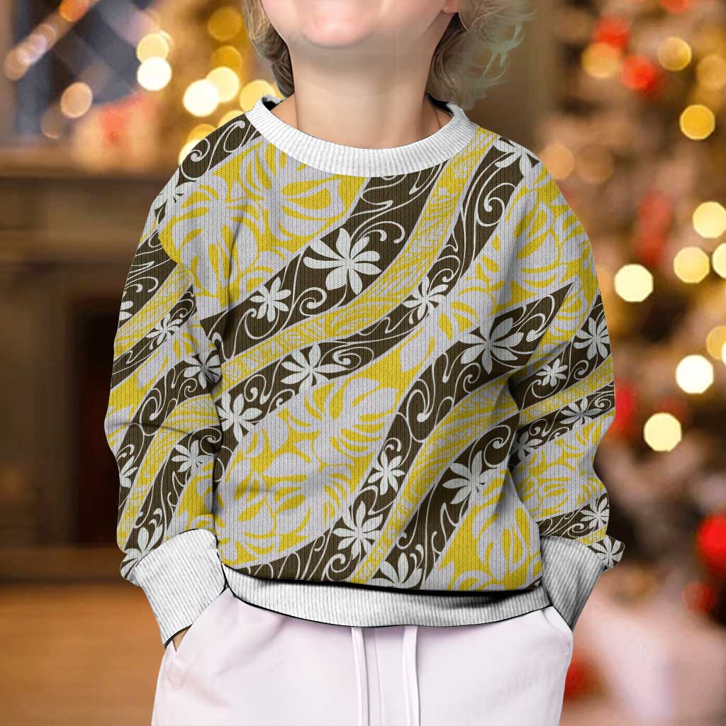 Rearea Tahiti Tiare Monstera Kid Ugly Christmas Sweater Polynesian Pattern Curve Style - Polynesian Pride