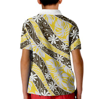 Rearea Tahiti Tiare Monstera Kid Polo Shirt Polynesian Pattern Curve Style - Polynesian Pride
