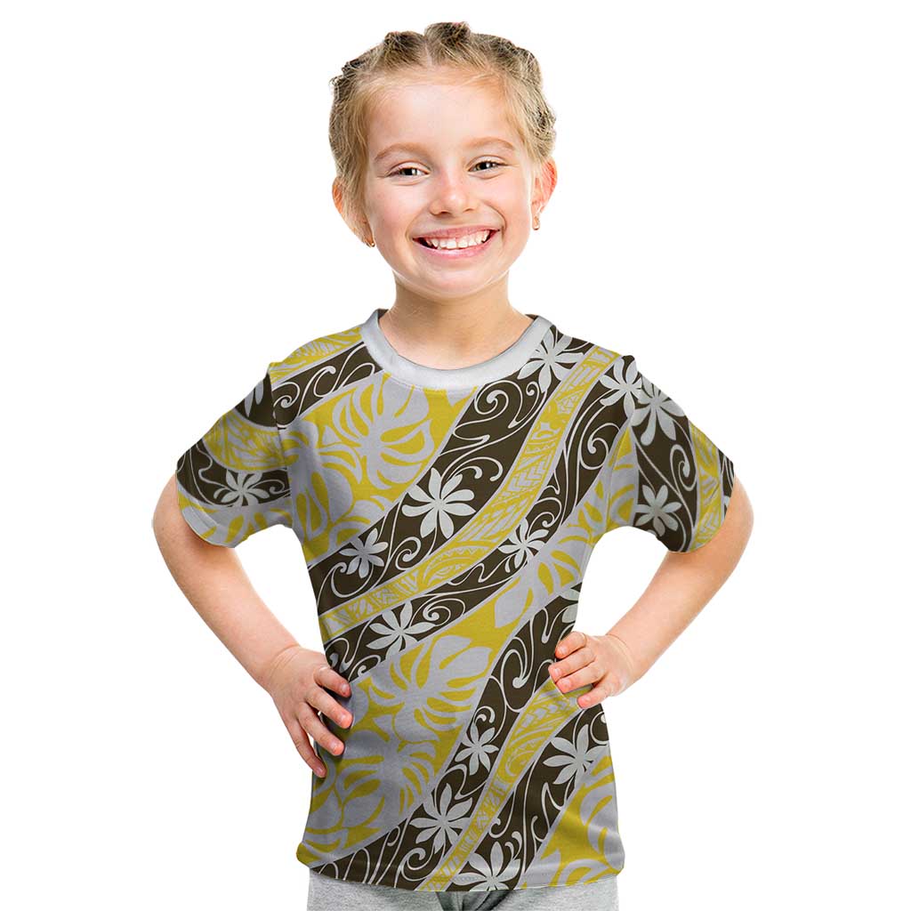 Rearea Tahiti Tiare Monstera Kid T Shirt Polynesian Pattern Curve Style - Polynesian Pride