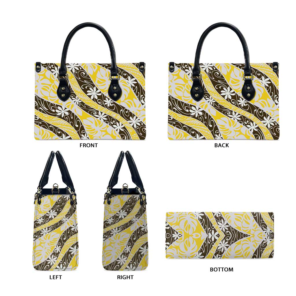Rearea Tahiti Tiare Monstera Leather Bag Polynesian Pattern Curve Style - Polynesian Pride