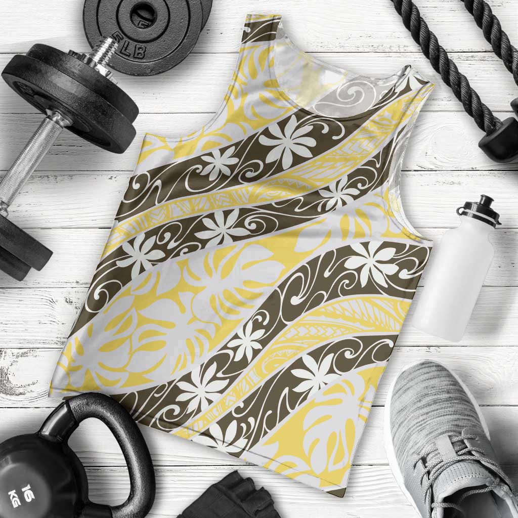 Rearea Tahiti Tiare Monstera Men Tank Top Polynesian Pattern Curve Style - Polynesian Pride
