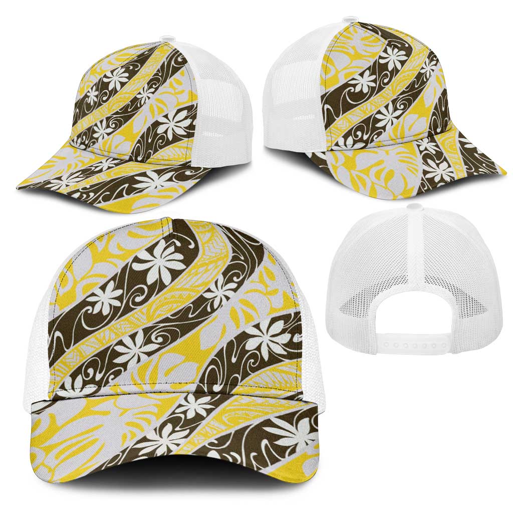 Rearea Tahiti Tiare Monstera Mesh Trucker Cap Polynesian Pattern Curve Style - Polynesian Pride
